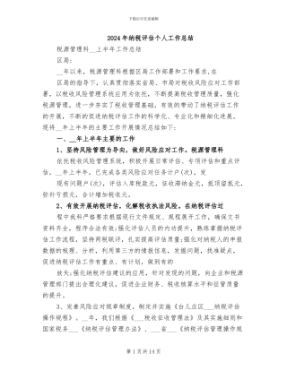 2024年纳税评估个人工作总结