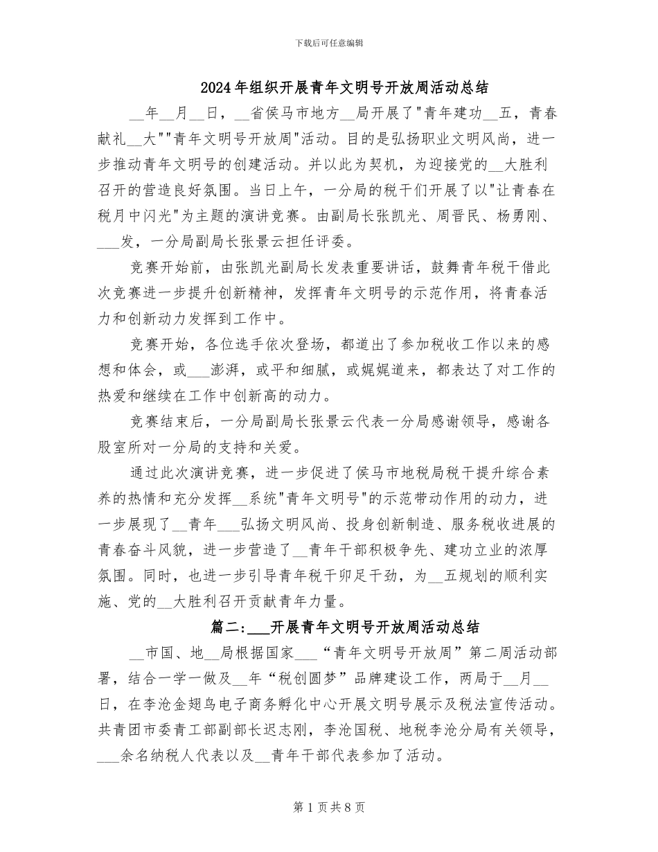 2024年组织开展青年文明号开放周活动总结_第1页