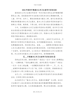 2024年组织开展基本公共卫生宣传月活动总结
