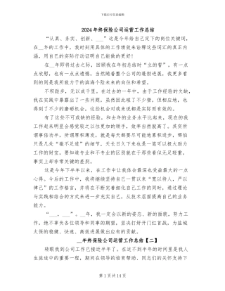 2024年终保险公司运营工作总结