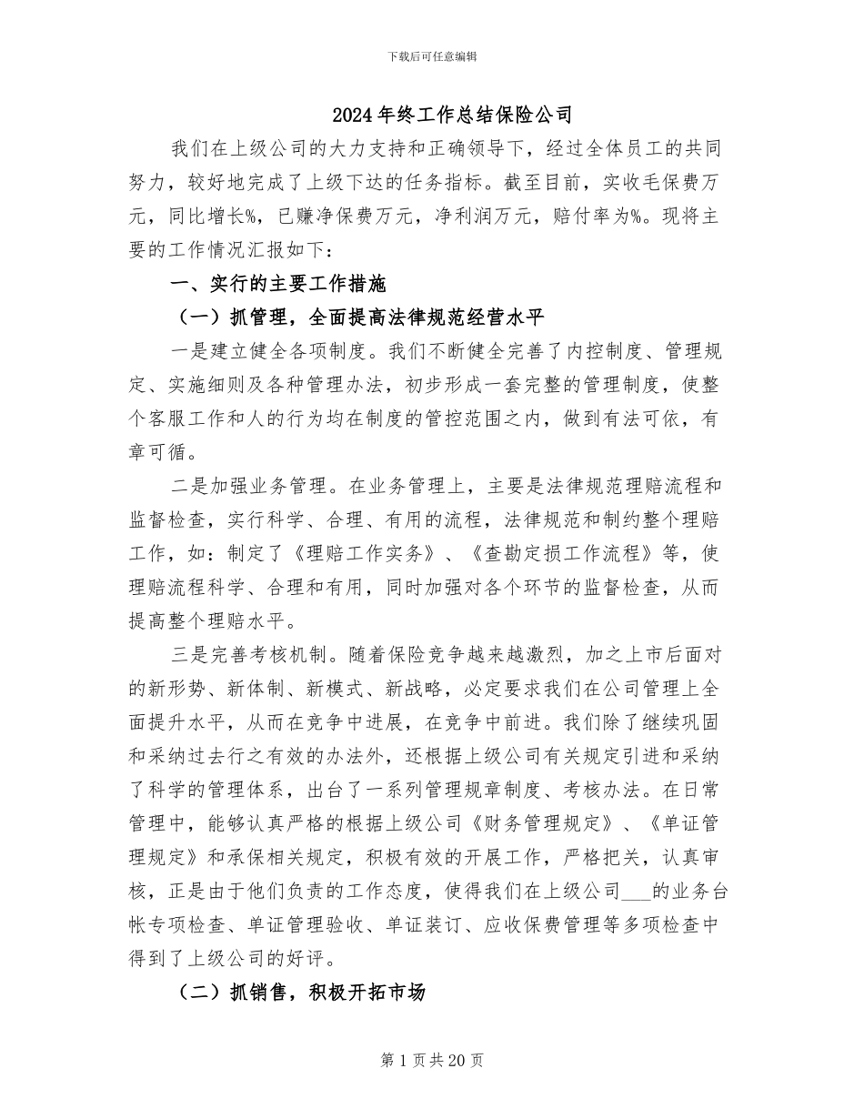 2024年终工作总结保险公司_第1页