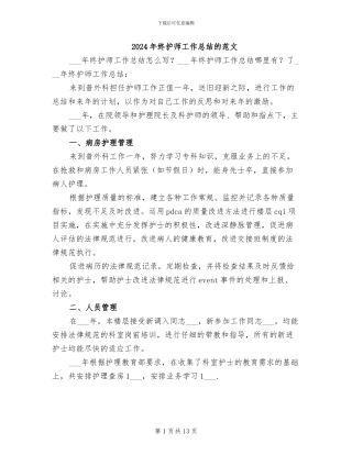 2024年终护师工作总结的范文