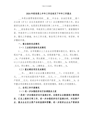 2024年经信委上半年工作总结及下半年工作重点