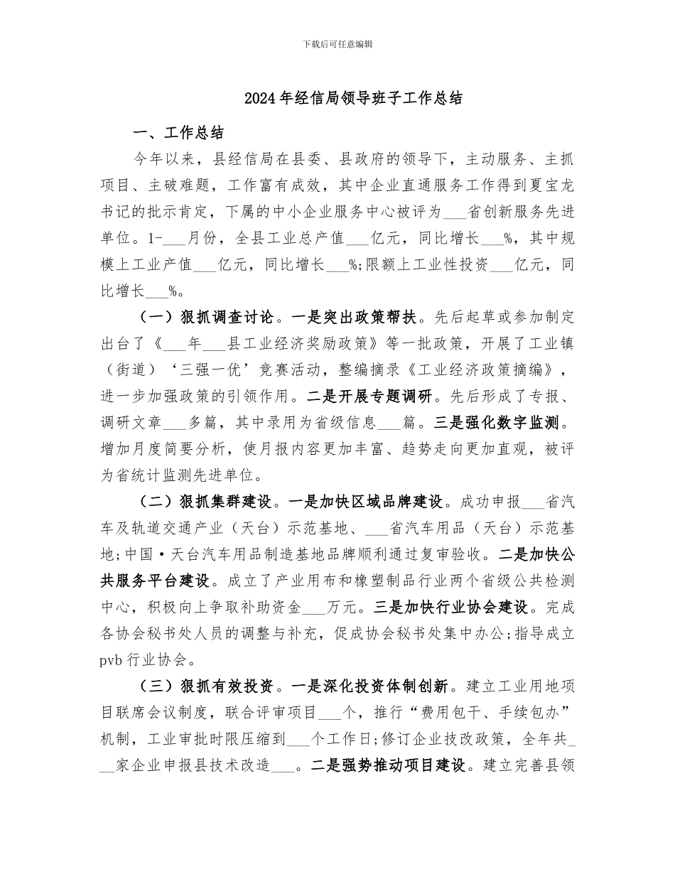 2024年经信局领导班子工作总结_第1页