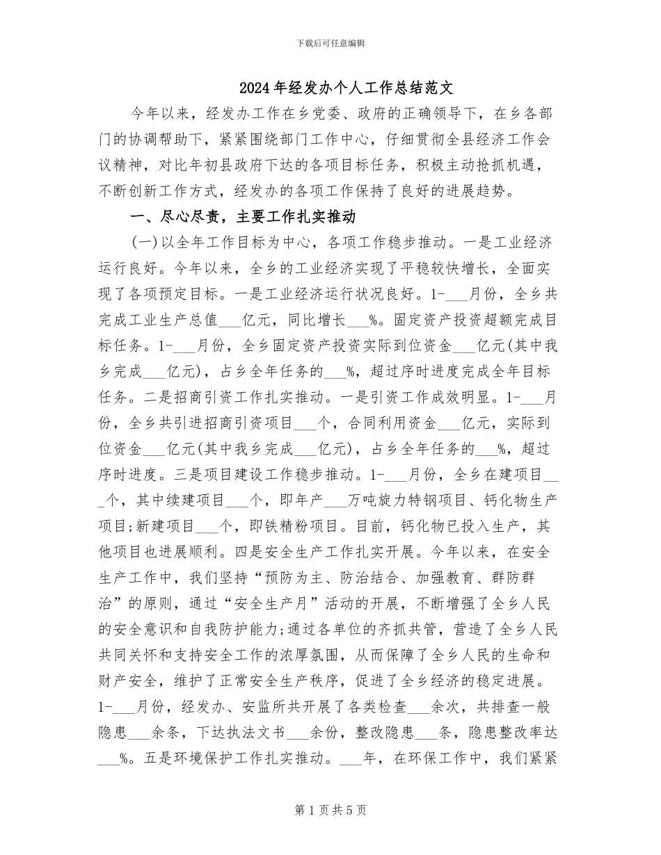 2024年经发办个人工作总结范文_第1页