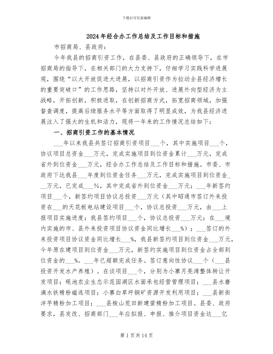 2024年经合办工作总结及工作目标和措施_第1页