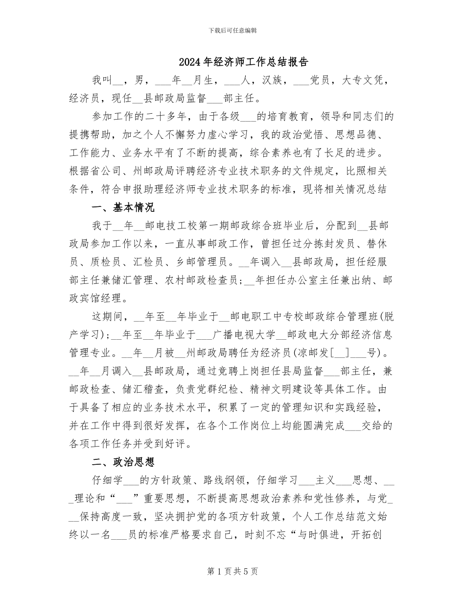 2024年经济师工作总结报告_第1页