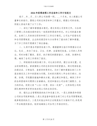 2024年经理助理工作总结和工作计划范文