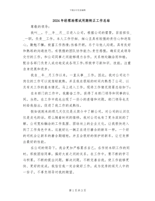 2024年经理助理试用期转正工作总结