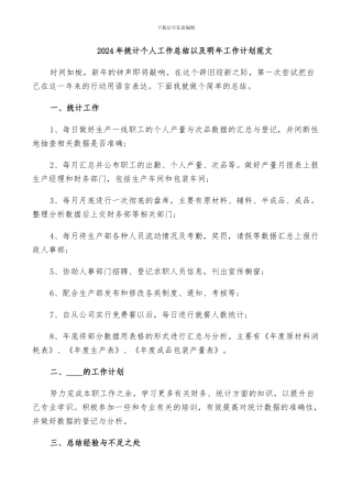 2024年统计个人工作总结以及明年工作计划范文