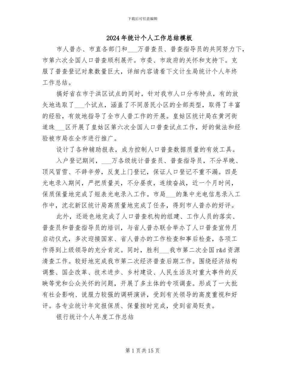 2024年统计个人工作总结模板_第1页