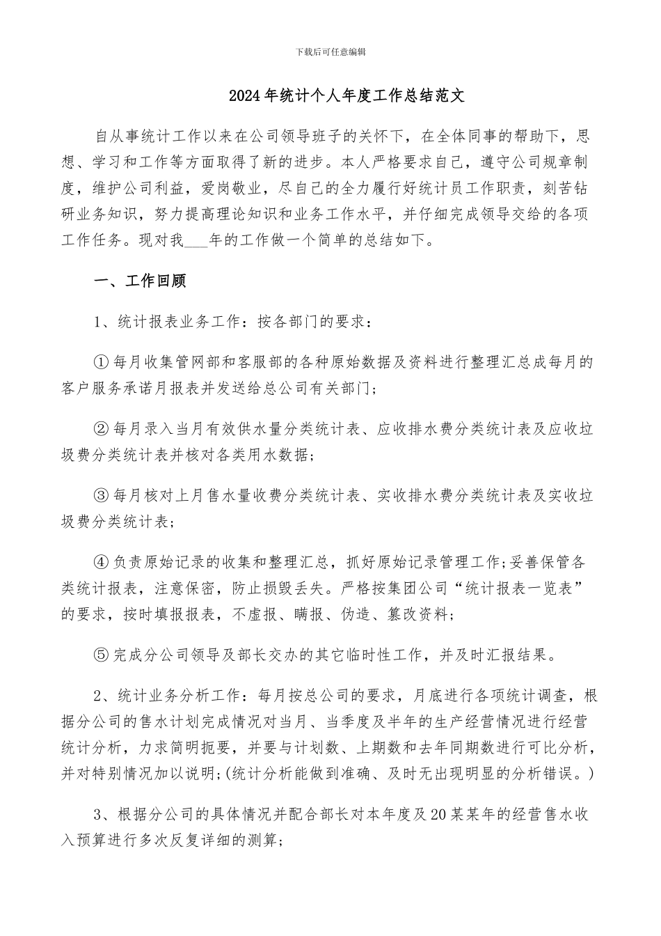 2024年统计个人年度工作总结范文_第1页