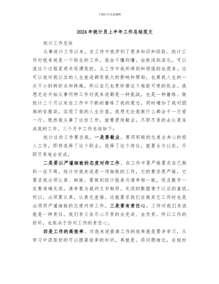 2024年统计员上半年工作总结范文