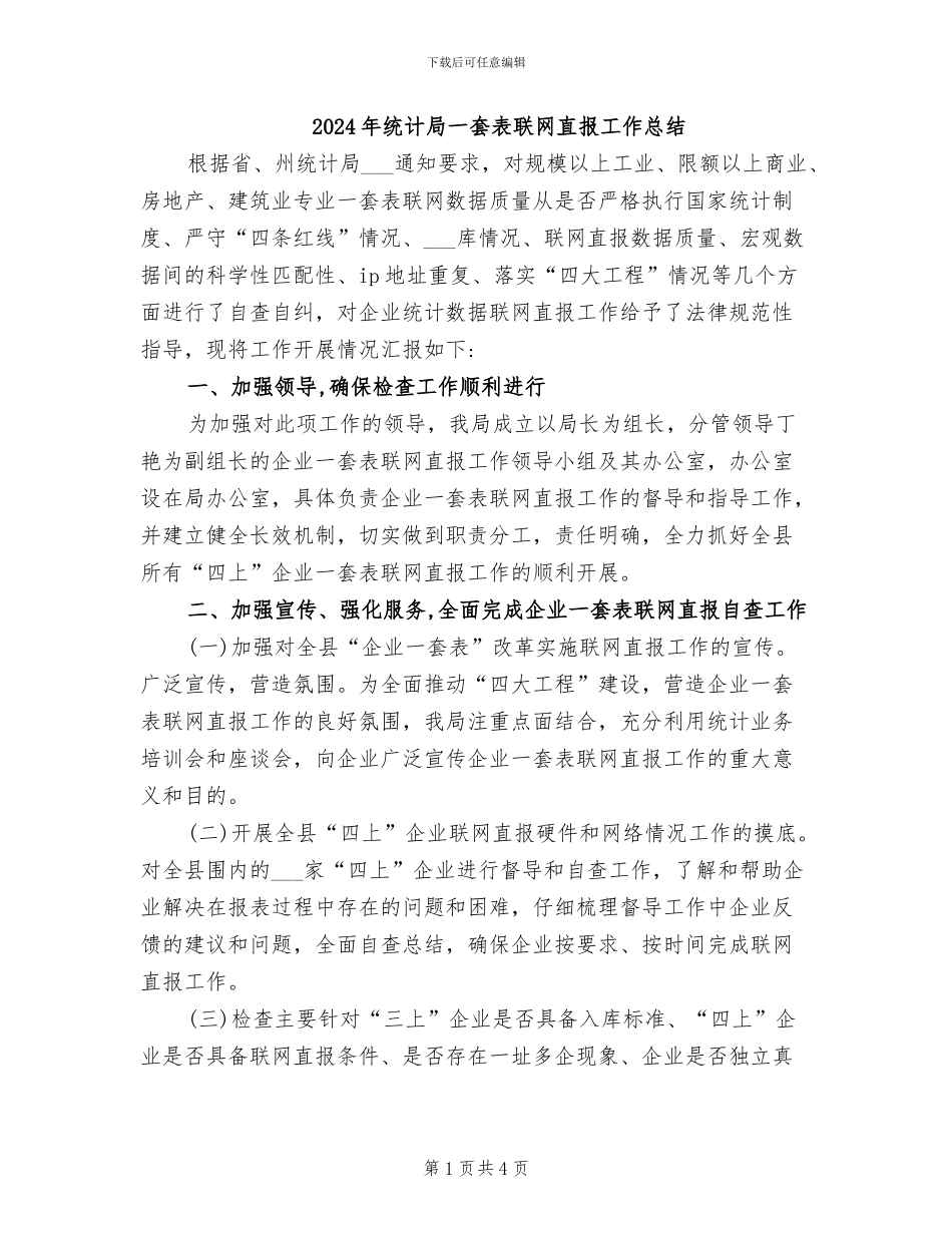 2024年统计局一套表联网直报工作总结_第1页