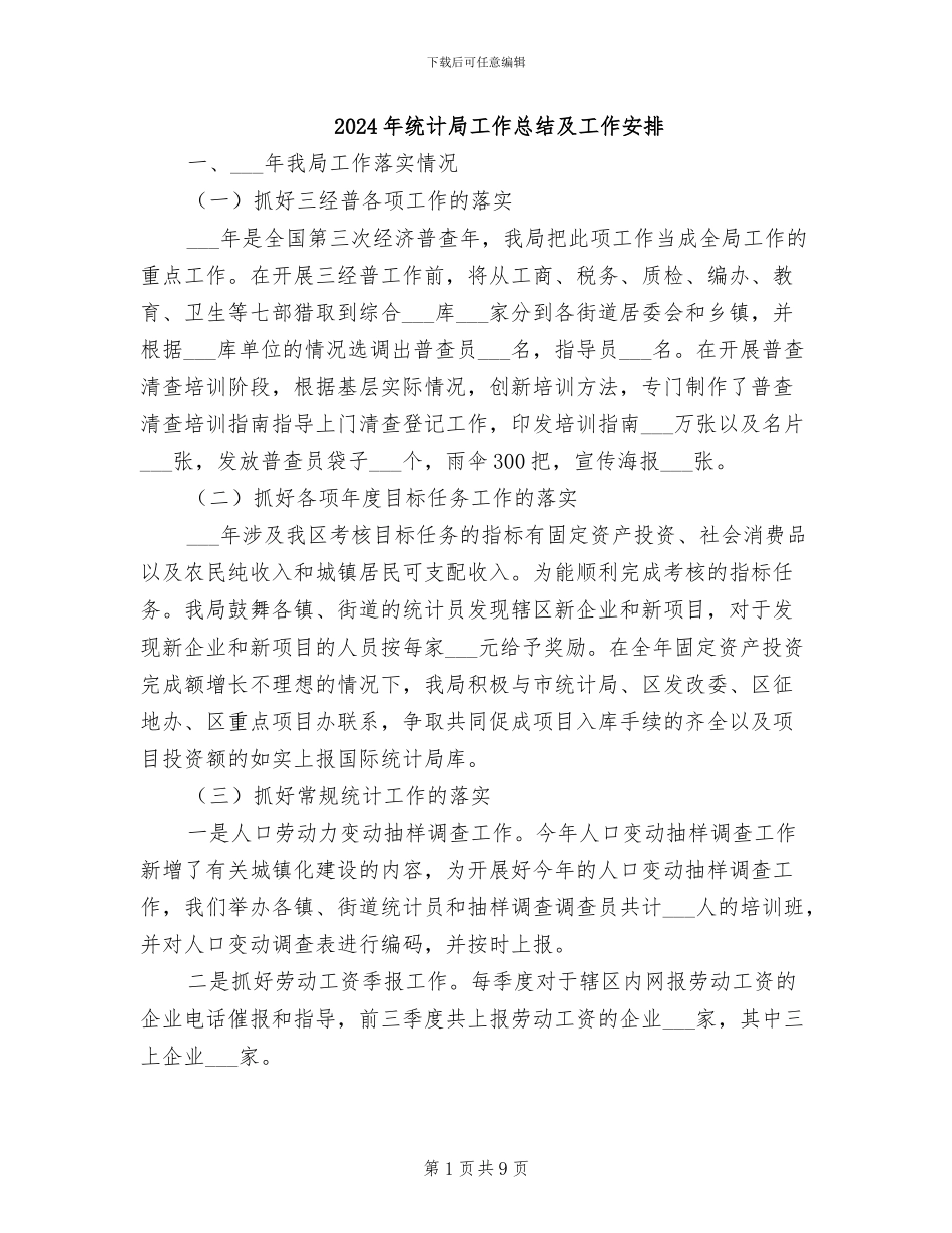 2024年统计局工作总结及工作安排_第1页
