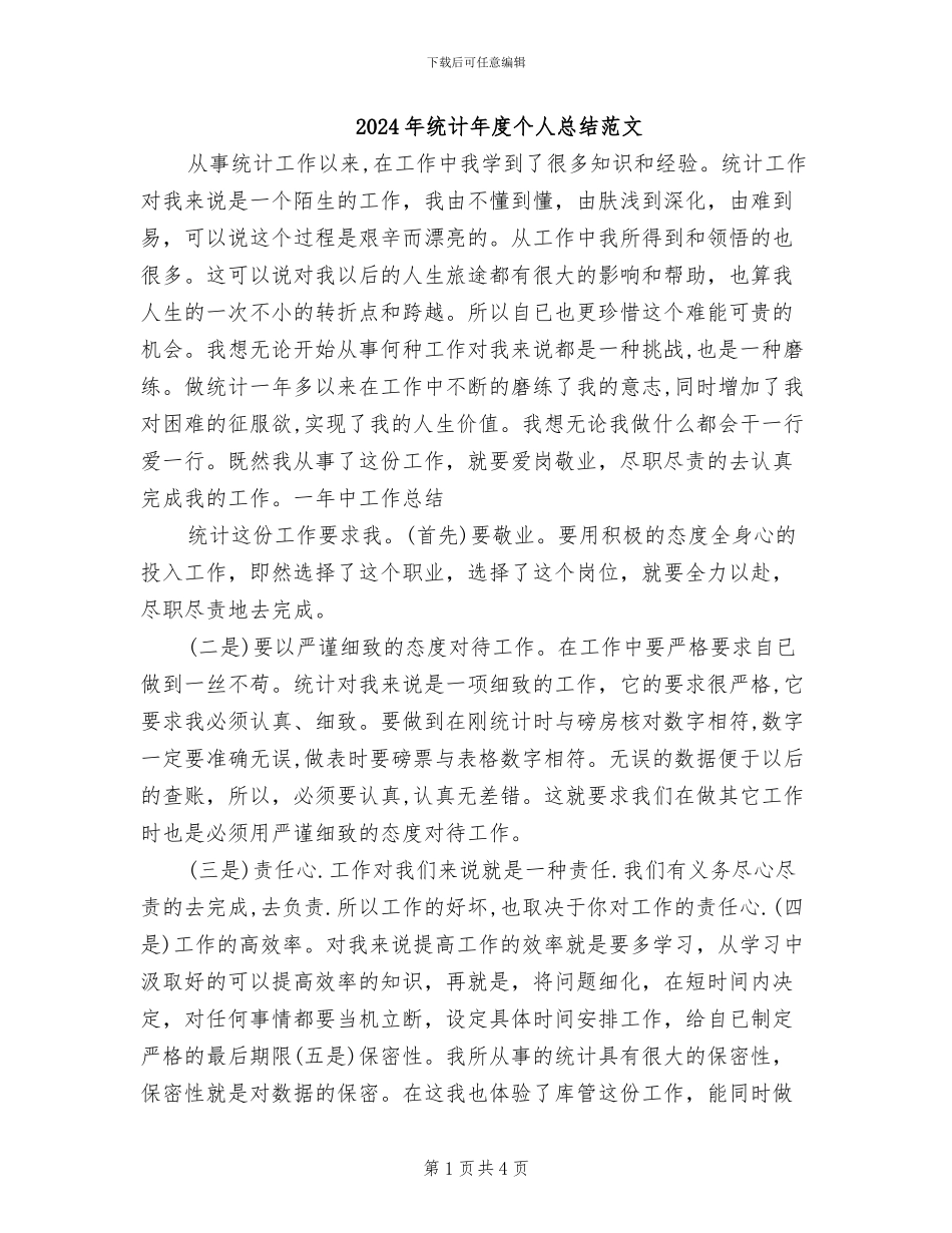 2024年统计年度个人总结范文_第1页