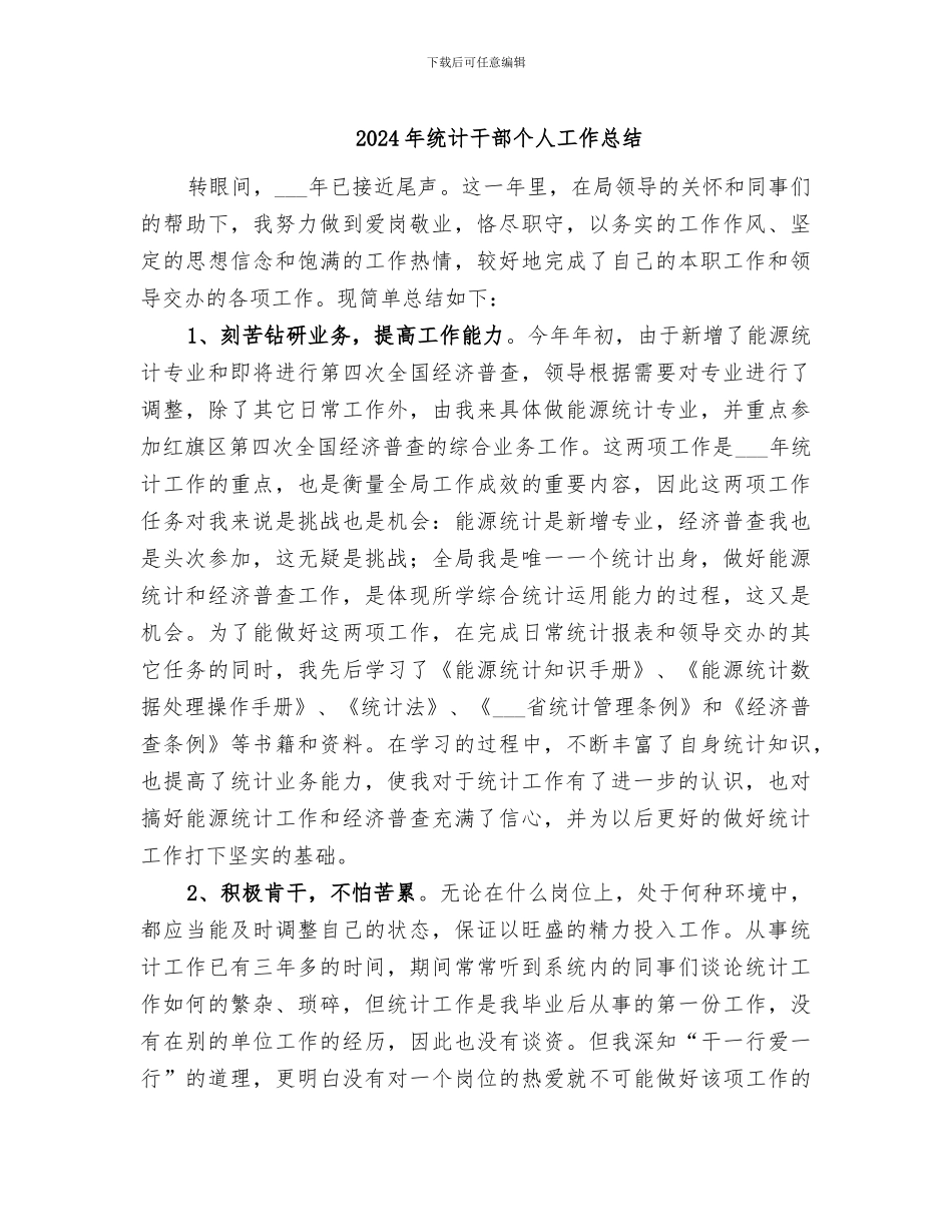 2024年统计干部个人工作总结_第1页