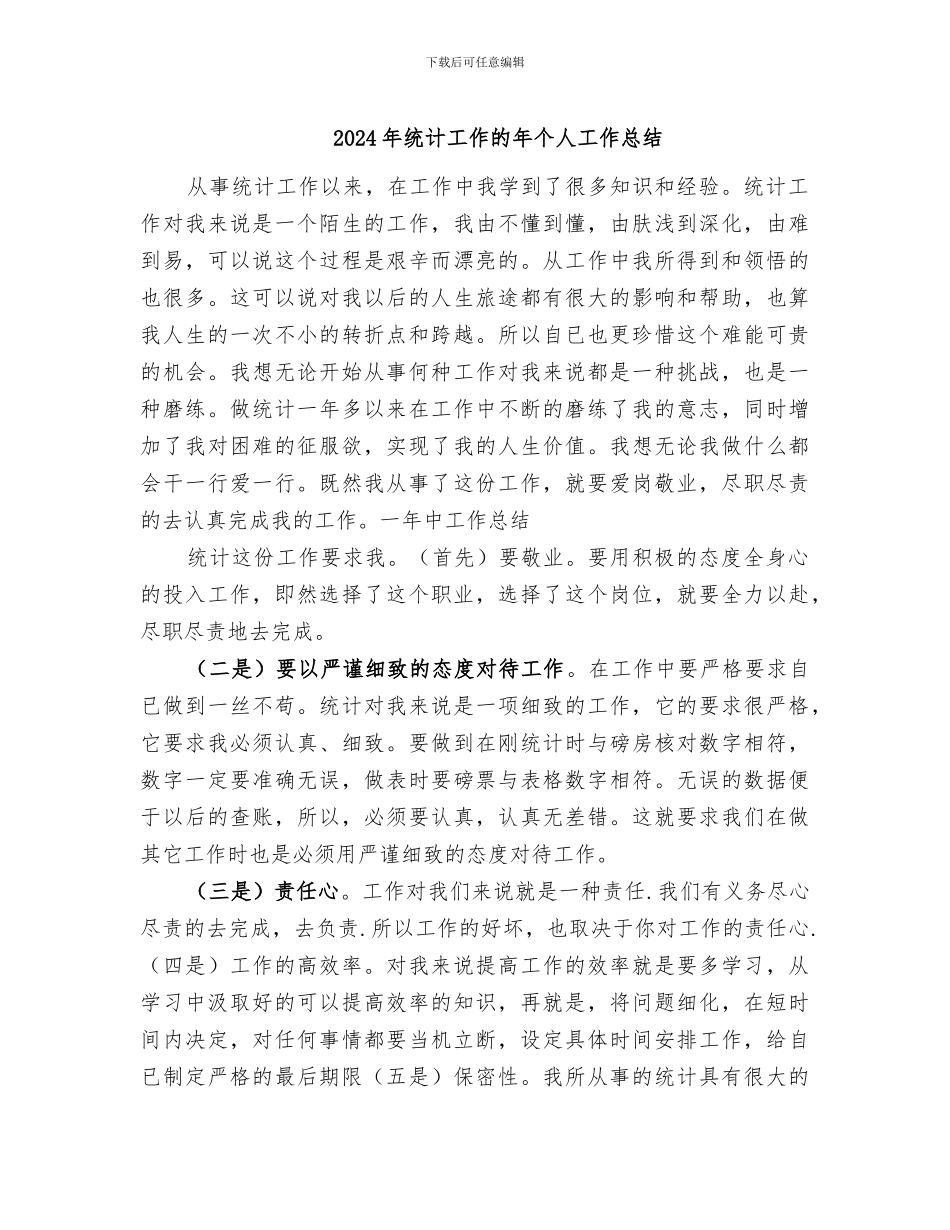 2024年统计工作的年个人工作总结_第1页