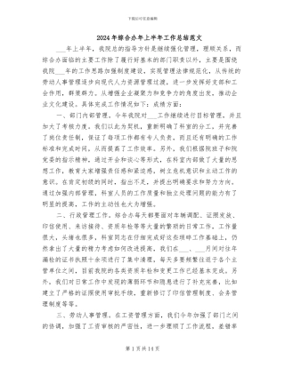 2024年综合办年上半年工作总结范文