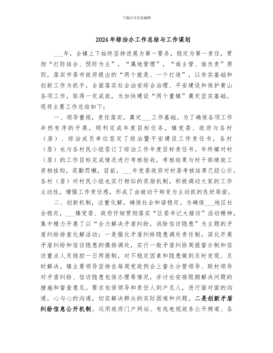 2024年综治办工作总结与工作谋划_第1页