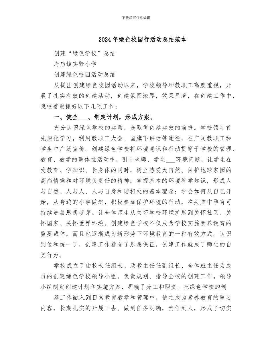 2024年绿色校园行活动总结范本_第1页