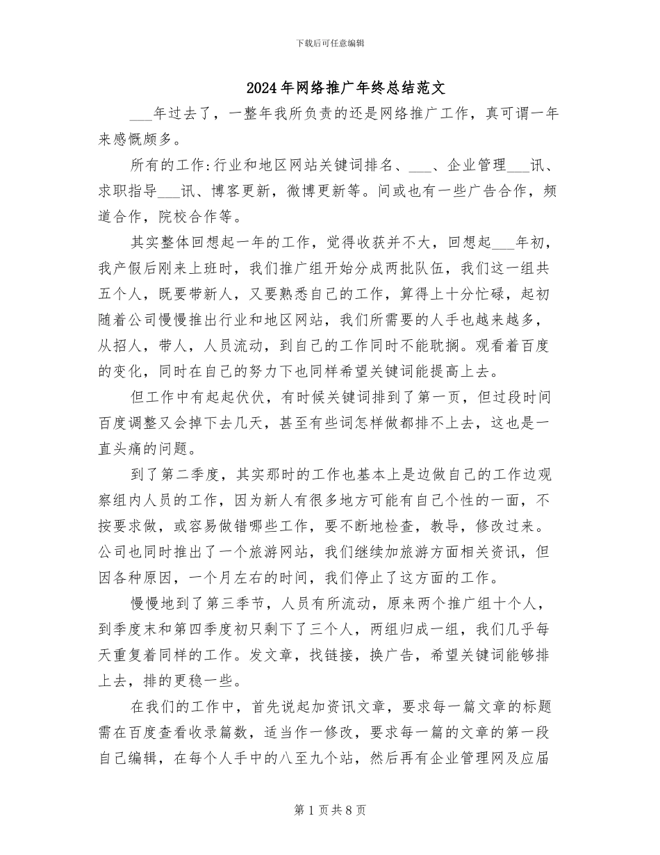 2024年网络推广年终总结范文_第1页