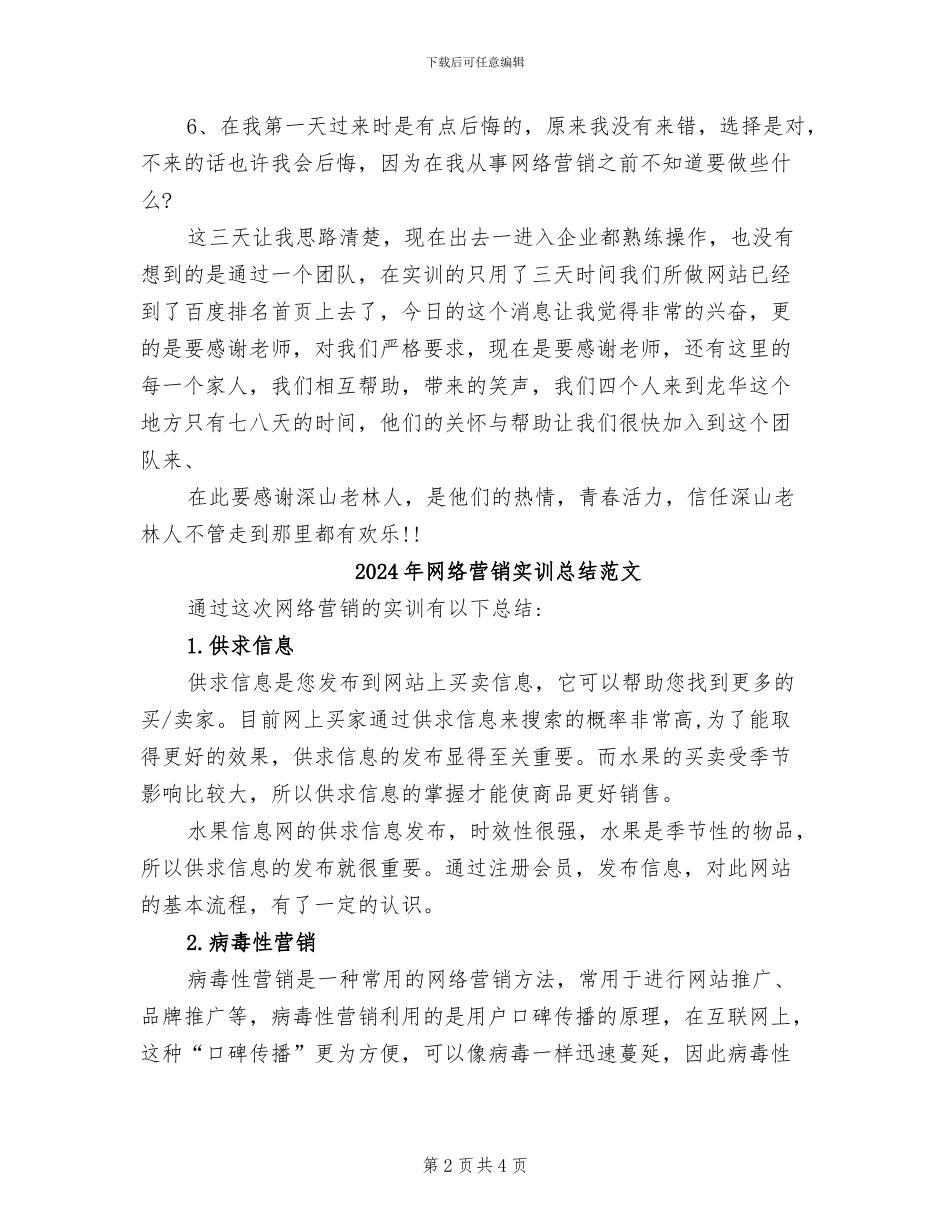 2024年网络营销实训总结报告范本_第2页