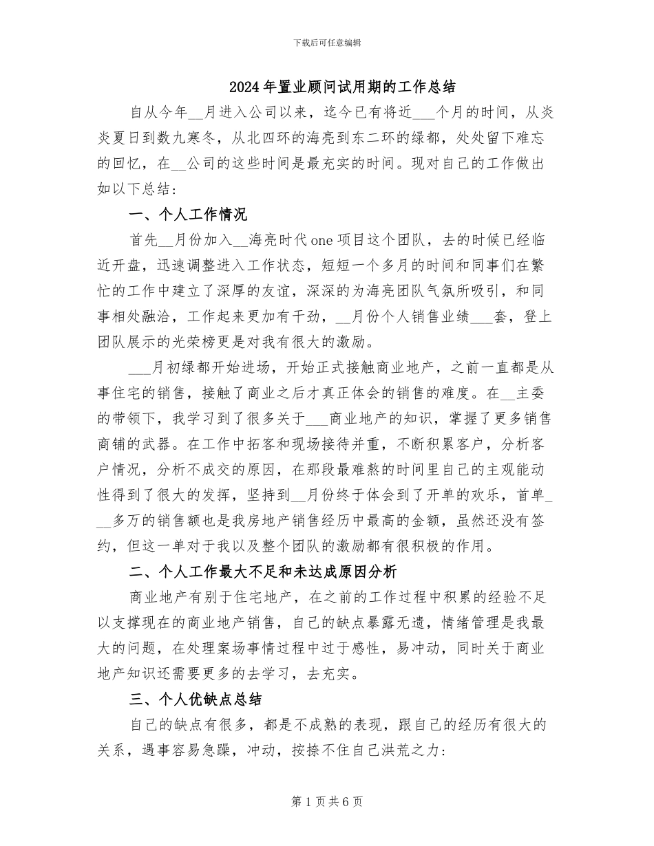 2024年置业顾问试用期的工作总结_第1页