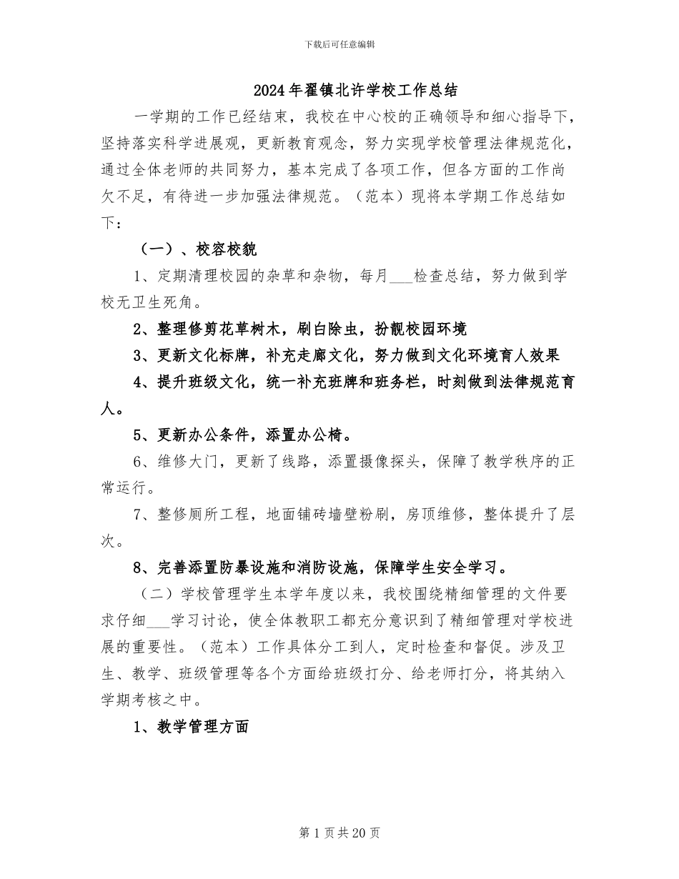 2024年翟镇北许学校工作总结_第1页