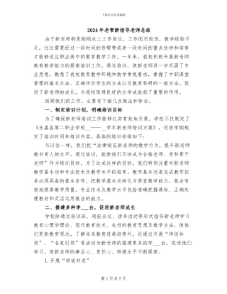 2024年老带新指导教师总结