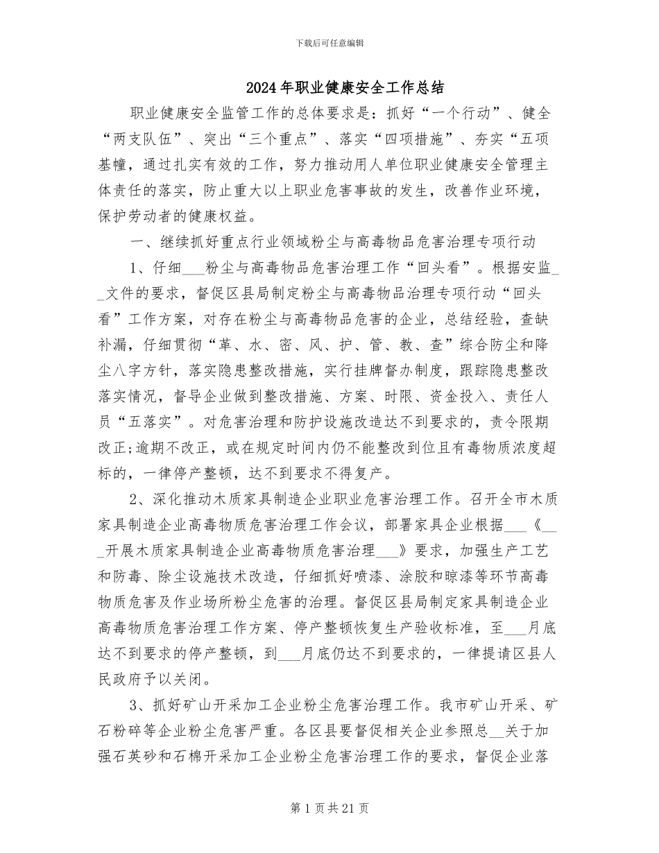 2024年职业健康安全工作总结_第1页
