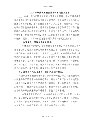 2024年职业健康安全管理体系运行及总结