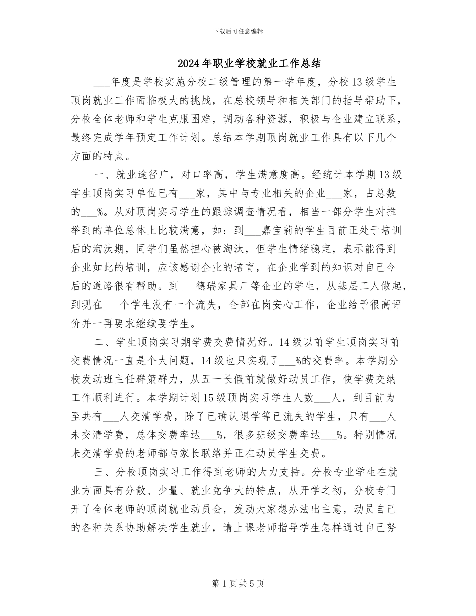 2024年职业学校就业工作总结_第1页