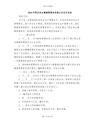 2024年职业安全健康管理体系建立及运行总结
