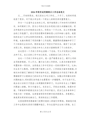 2024年职员试用期转正工作总结范文