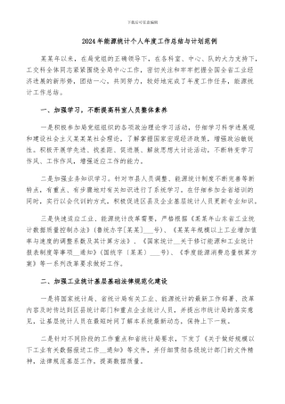2024年能源统计个人年度工作总结与计划范例