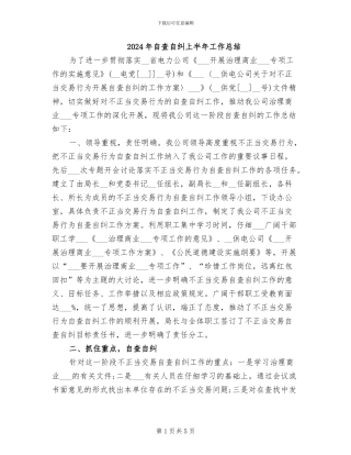 2024年自查自纠上半年工作总结