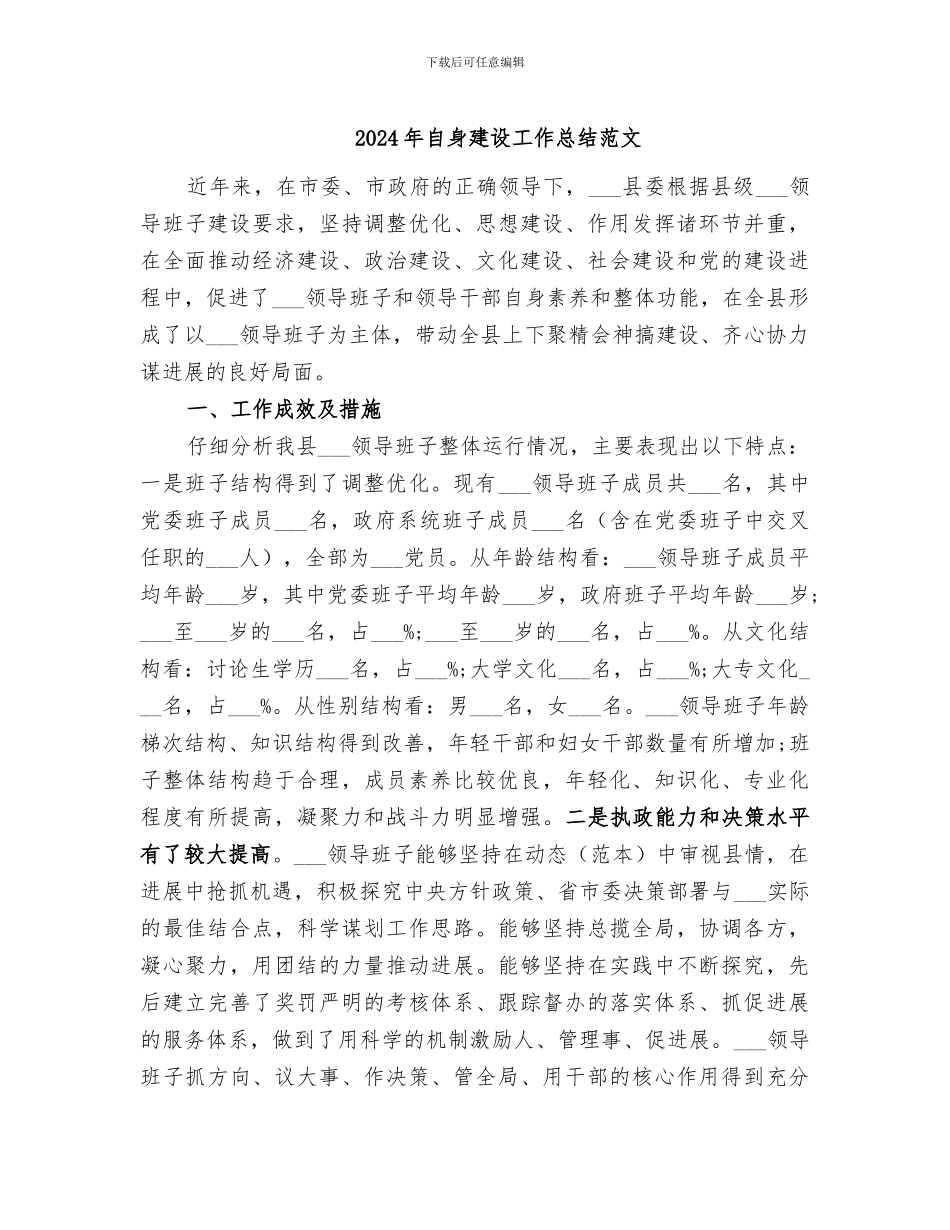 2024年自身建设工作总结范文_第1页