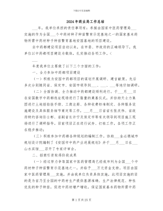 2024年药业局工作总结