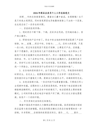 2024年药品业务员个人工作总结范文