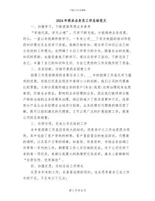 2024年药品业务员工作总结范文