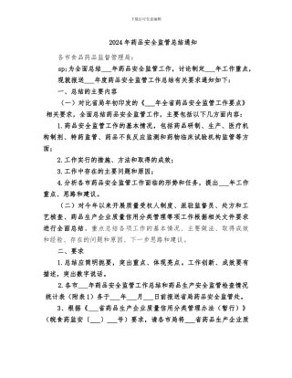 2024年药品安全监管总结通知