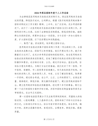2024年药品招标年度个人工作总结
