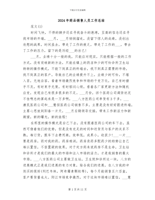 2024年药品销售人员工作总结