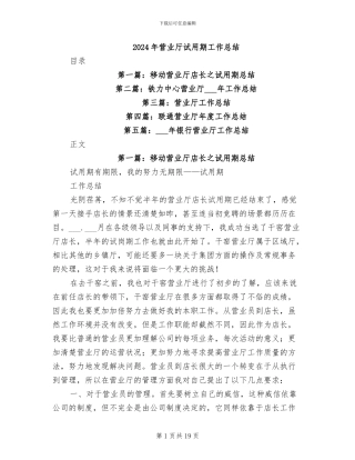 2024年营业厅试用期工作总结