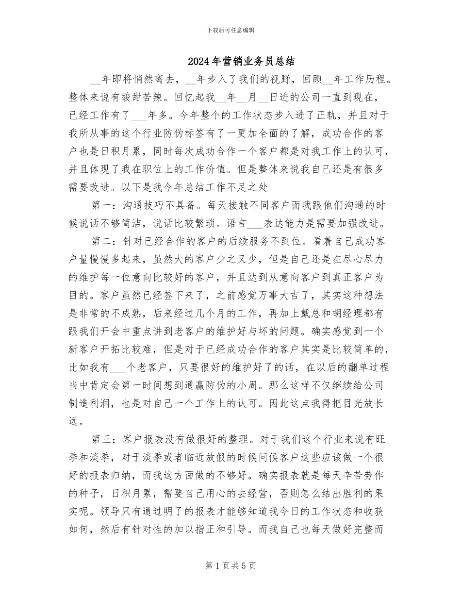 2024年营销业务员总结_第1页