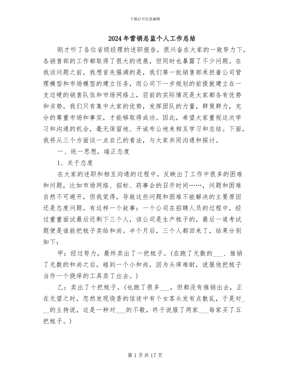 2024年营销总监个人工作总结_第1页