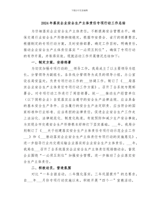 2024年落实企业安全生产主体责任专项行动工作总结