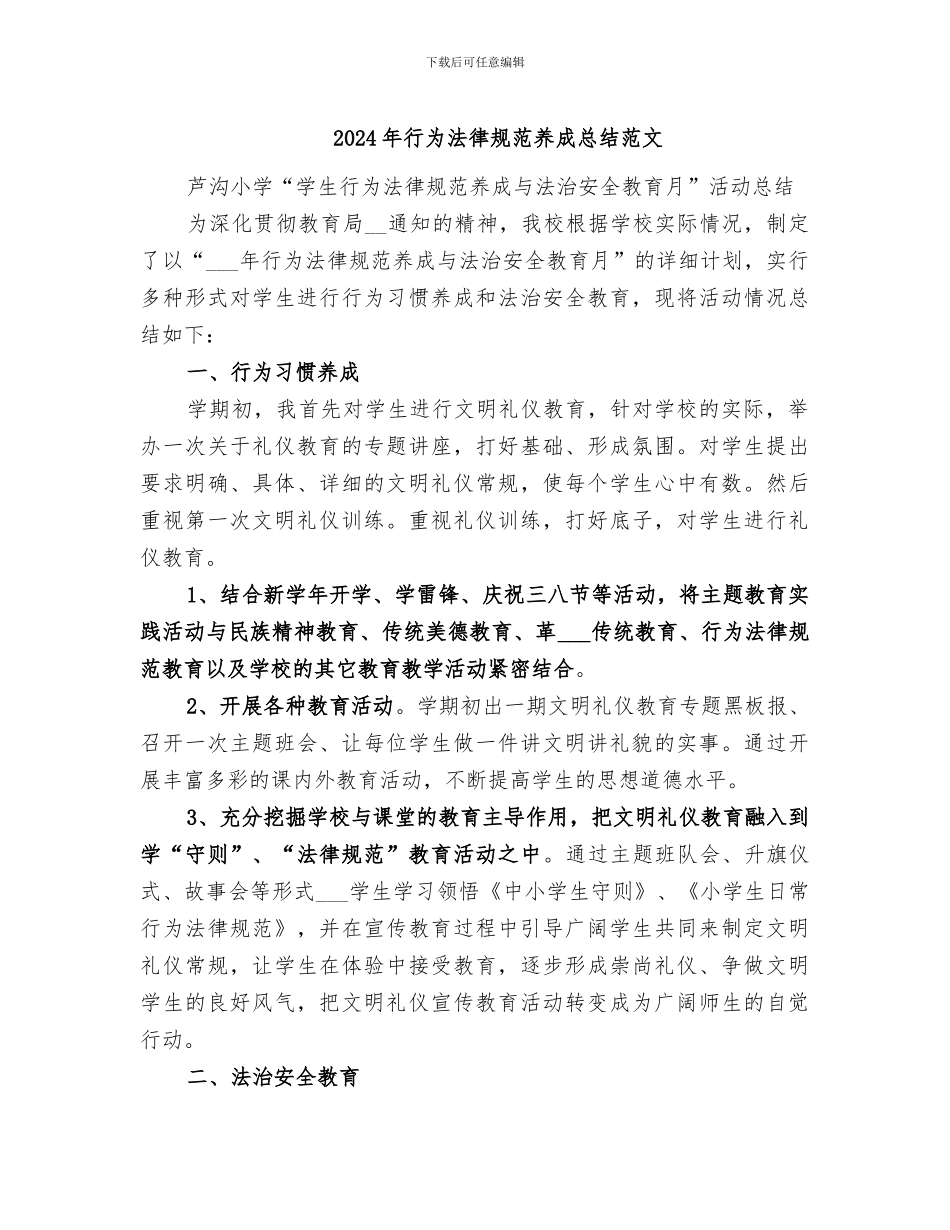 2024年行为规范养成总结范文_第1页