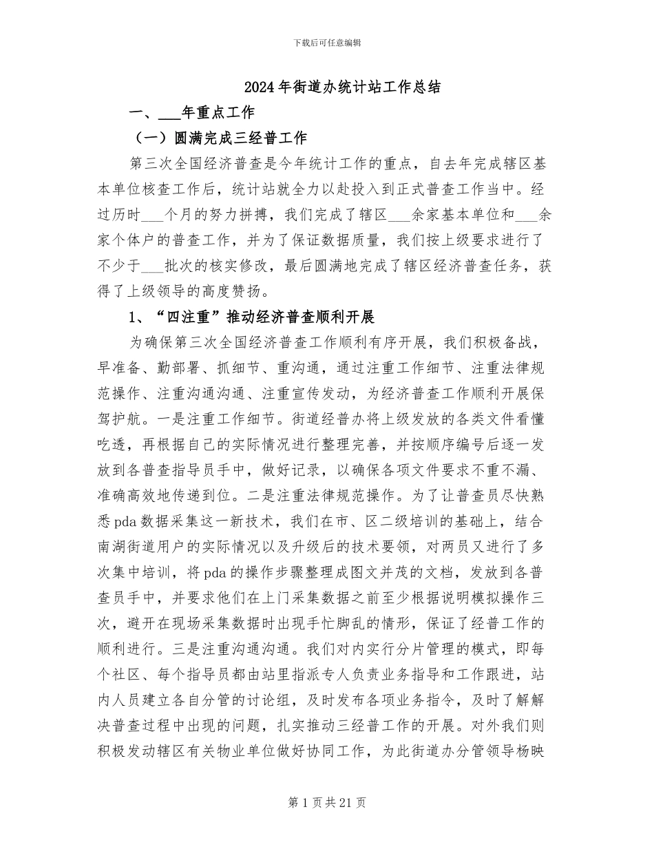 2024年街道办统计站工作总结_第1页